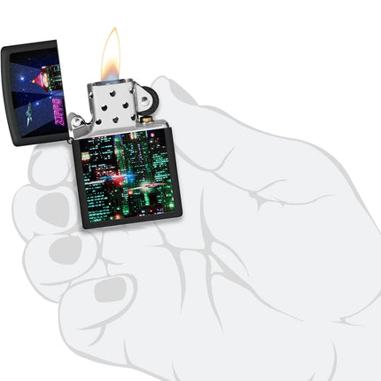 Zippo Cyber City Lighter, Black Matte