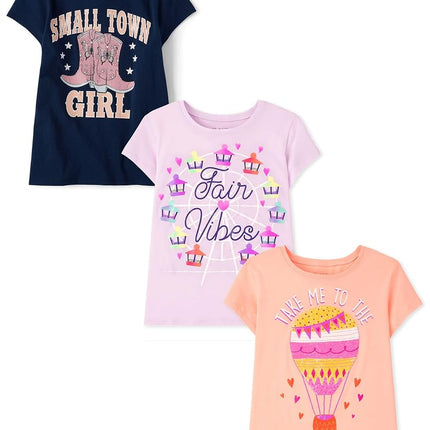 The Children's Place Assorted Everyday Short Sleeve Graphic T-Shirts,multipacks, Small Town Girl/Fair Vibes/Fair, XX-Large