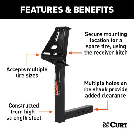 CURT 31006 24-Inch High Trailer Hitch Spare Tire Mount for 2-inch Receiver