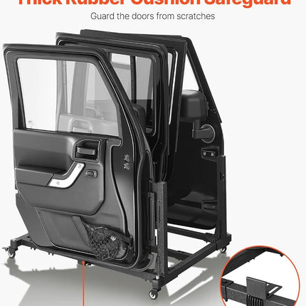 VEVOR Jeep Door Storage Cart, 4 Doors Moveable Storage Cart Rack with Thickened Rubber Cushion, Sturdy Car Door Holder Cart Fit for Jeep Wrangler JK JKU JL Gladiator