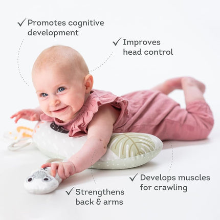 Taf Toys Ergonomic Tummy Time Pillow with Teether and Rattle - Soft and Supportive Baby Prop Pillow for Enhanced Motor Skills Development
