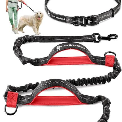 Pet Dreamland Hands Free Dog Leash for Running, Walking, Hiking, Cycling and Training. Bungee Harness, Adjustable Waist Belt, Single or Double Handle, Reflective Stitching. Small, Medium, Large Dogs