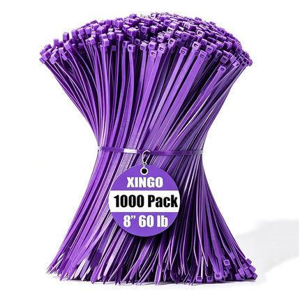 XINGO 1000 PCS Purple Zip Ties 8 Inch, 60 LBS Tens