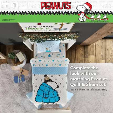 Franco Peanuts Snoopy Puffer Coat Holiday Bedding Super Soft 100% Cotton Flannel Sheet Set, Twin, (Officially Licensed Product)