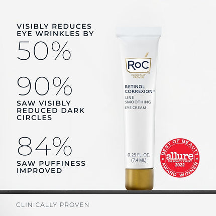 RoC Retinol Correxion Eye Cream, Mini for Dark Circles and Puffiness, Daily Cream, Anti-Aging Cream, Smoothing Care Treatment, 25 oz