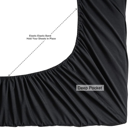 WODFAMY Microfiber Easy Fit Queen Size Bed Sheet Set Extra Soft Deep Pockets Luxury Hotel 4 Piece Set Black Bed Sheets Queen Sheets