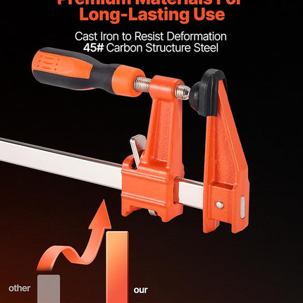 VEVOR Bar Clamps for Woodworking, 2-Pack 15.24 cm and 2-Pack 30.48 cm, Lockable F-Clamp with 272 kg Load Limit, 63.5 mm Depth, Cast Iron and Carbon Steel, Wood Clamps for Woodworking Metal Working