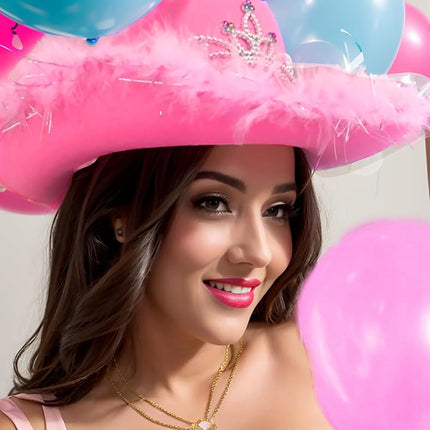 Cowgirl Hat Pink With Sequins & Tiara Crown for Women Rodeo Party Hats With Heart Glasses