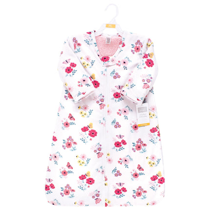Hudson Baby Unisex Baby Plush Faux Fur Sleeping Bag, Wearable Blanket, Butterfly Floral Long-Sleeve, 6-12 Months