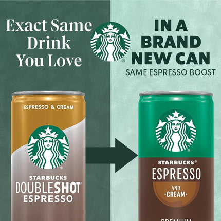 Starbucks Doubleshot, Espresso + Cream, 6.5 Ounce, 12 Pack
