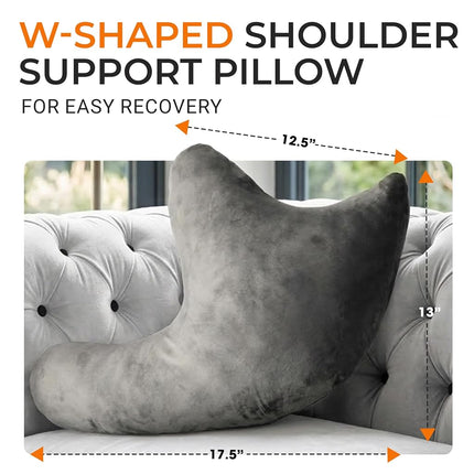 Cheer Collection W Shaped Shoulder Support Pillow, Rotator Cuff Post Surgery Cushion for Neck and Shoulder Pain, Washable Microplush Velour Cover, Gray