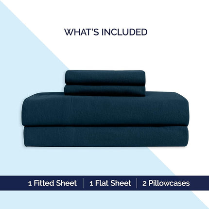 Elegant Comfort Soft 4-Piece 100% Turkish Cotton Flannel Sheet Set - Premium Quality, Deep Pocket Fitted Sheet, Ultra Soft, Cozy Warm and Anti-Pill Flannel Sheets - Queen, Navy