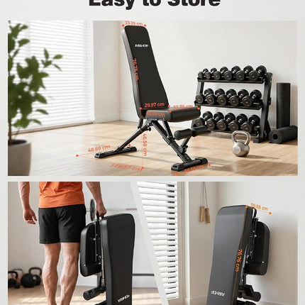 AIRHOP Upgraded Adjustable Weight Bench, Bench Press Full Body Workout, Quick Fold Space Saving, Workout Bench for Home Gym Strength Training