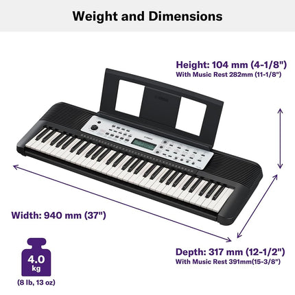 Yamaha YPT-280 Portable Keyboard for Beginners with Music Rest, Power Adapter