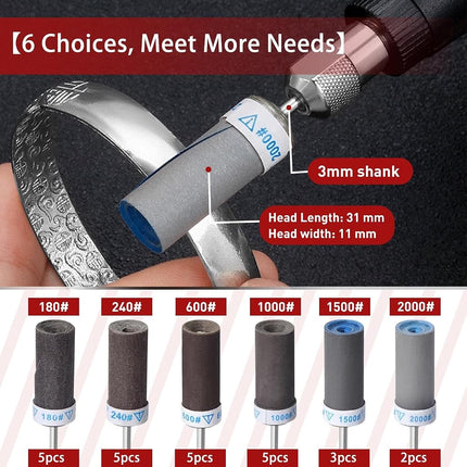 Sanding Drums for Dremel, Sanding Sleeves with Shank 3 mm Sanding Cylinders, 180/240/600/1000/1500/2000 Grits Sanding Drum Accessories for Sanding and Rust Removal in Metals
