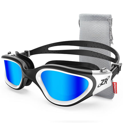 ZIONOR Lunettes de Natation, G1 Grand Angle Polarisées Anti-UV Anti-Buée Étanches avec Verres Miroirs/Fumée Sangle Réglable Confort pour Adultes Hommes Femmes Juniors - Nage en Eau Libre/Intérieur