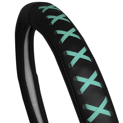 FH Group Universal Fit 15 Inch Genuine Leather with Lace-Up Detailing Steering Wheel Cover fits Most Cars, SUVs, and Trucks Mint