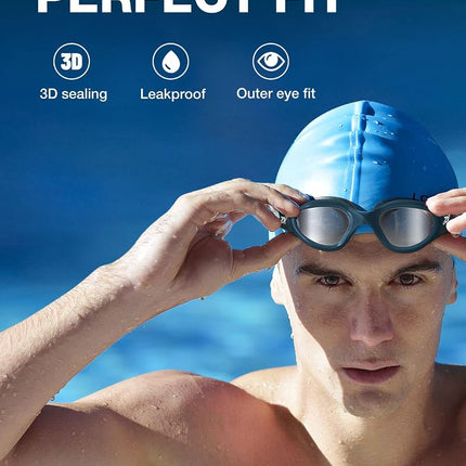 ZIONOR Lunettes de natation G1, Lunettes de Natation Polarisées Grand Angle avec Protection UV Étanches Anti-buée Verres Miroir/Fumée Sangle Réglable Confort pour Adultes Hommes Femmes Juniors - Nage en Eau Libre/Intérieur