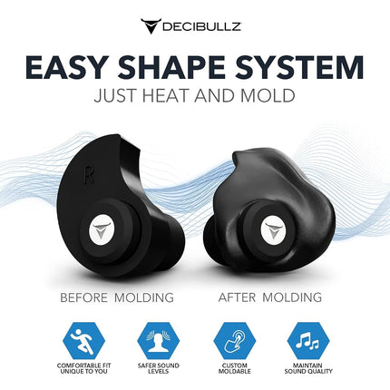 Decibullz - Custom Molded High Fidelity Earplugs - Hearing Protection for Musicians, Concertgoers, and Sensory Disabled - Black