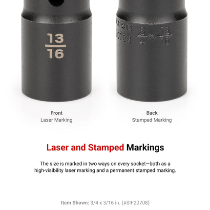 TEKTON 1/2 Inch Drive 19 x 21 mm Thin Wall Impact Flip Socket | SIF21921