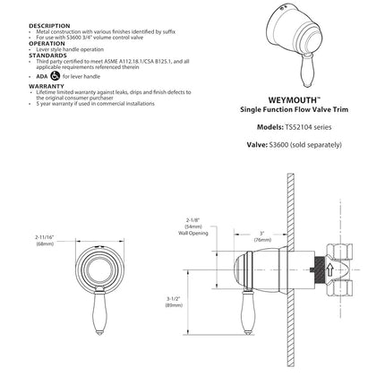 Moen TS52104BL Weymouth - Kit de moldura de control de volumen, válvula necesaria, negro mate