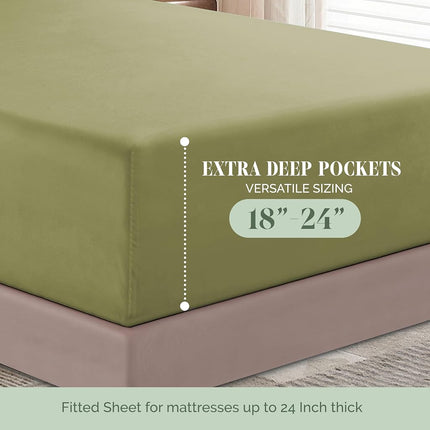 Elegant Comfort Luxury 1500 Premium Hotel Quality Microfiber 4-Piece Sheet Set - Soft, All Around Elastic 18-24 Inches Deep Fitted Sheet - Extra Deep Pocket Sheets, Full, Sage/Green
