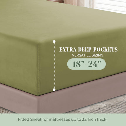 Elegant Comfort Luxury 1500 Premium Hotel Quality Microfiber 4-Piece Sheet Set - Soft, All Around Elastic 18-24 Inches Deep Fitted Sheet - Extra Deep Pocket Sheets, Twin/Twin XL, Sage/Green