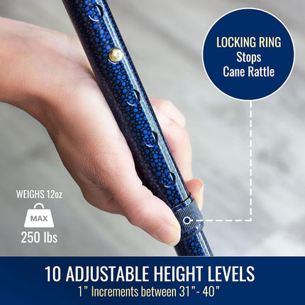 Duro-Med Designer Folding Walking Cane, Adjustable With Wood Handle