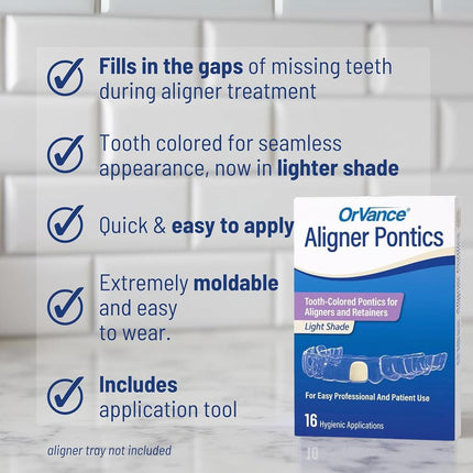 ORVANCE Aligner Pontics - Light Shade (16 Count) | Fills The Space of Missing Teeth in Clear aligners and Retainer Trays