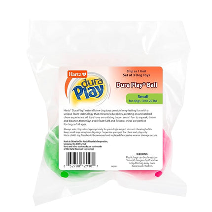 Hartz Dura Play Bacon Scented Squeak Ball Dog Toy for Small Breeds, 3 Pack