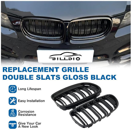 BILLDIO E90 Grille - Front Kidney Grille Double Slats Glossy Black Compatible with 2009-2011 BMW 3 series E90 323i 328i 328xi 335d 335i 335xi Sedan LCI，E91 328i 328xi Touring LCI