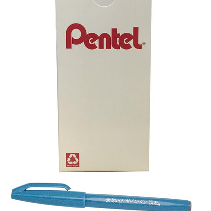 Pentel Arts Sign Pen Touch, Fude Brush Tip, Sky Blue Ink, Box of 12 (SES15C-S)