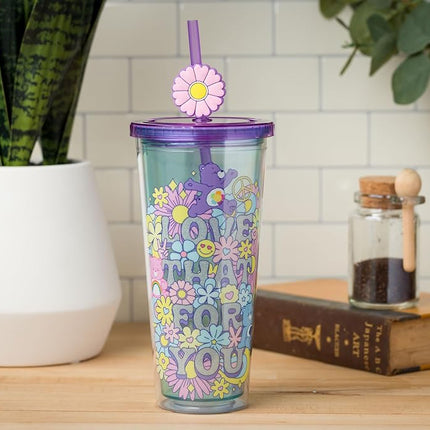 Silver Buffalo Love That for You Glitter 24oz Plastic Cold Cup w/Lid and Topper Straw