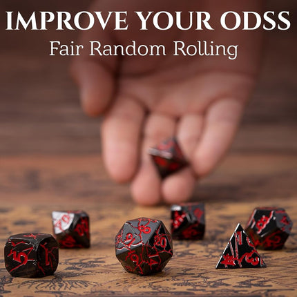 Metal Dice for DND - Ancient Cracked Lightning – Dark Metallic Red