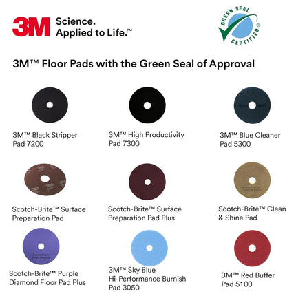 3M Floor Cleaning Pad - 13 in - Topline Green 5000-5 Pads per case