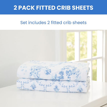 Delta Children Fitted Crib Sheets for Girls and Boys - 100% Organic Cotton Crib Sheet for Standard Crib and Toddler Mattresses - 28x52 Inch - GOTS Certified (Pack of 2), Blue Botanicals