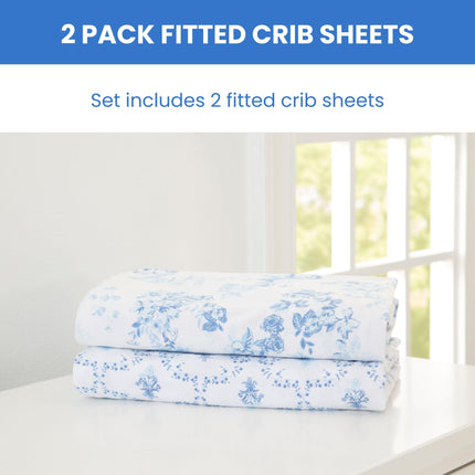 Sábanas ajustables para cuna Delta Children para niñas y niños - Sábana para cuna 100% algodón orgánico para cunas estándar y colchones para niños pequeños - 28x52 pulgadas - Certificación GOTS (Paquete de 2), Blue Botanicals