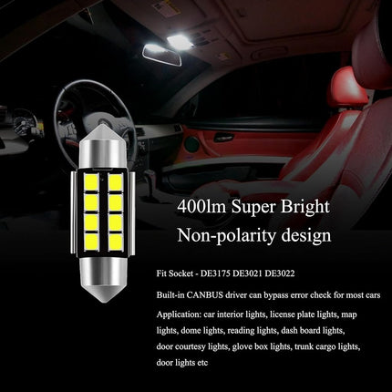 WLJH Ampoule feston LED 31 mm extrêmement lumineuse Canbus sans erreur 2835 Chipsets DE3022 DE3175 Ampoules LED d'intérieur pour plafonnier, carte, porte, éclairage de courtoisie (10 pièces, blanc)