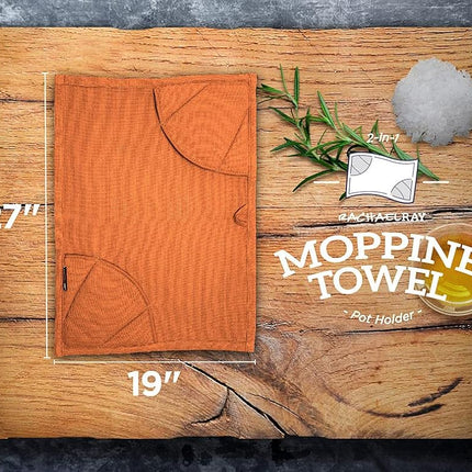 Rachael Ray Toalla Moppine - Toalla de cocina y agarrador 2 en 1 con 2 bolsillos resistentes al calor para sujetar utensilios de cocina y de repostería calientes - Toallas de cocina absorbentes perfectas para secar platos y manos, naranja quemado