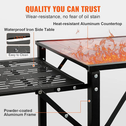 VEVOR Camping Kitchen Table, One-Piece Folding Portable Cook Station with A Carrying Bag, Long Aluminum Camping Table 3 Side Tables, 2 Shelves & A Detachable Sink for Outdoor Picnics, BBQs, Camping