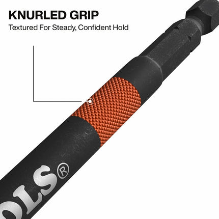 Klein Tools 65038A Impact Socket Extension Set 4-Piece, 6-Inch Extension Bars, Knurled Grip, High-Visibility, Two 3/8-Inch and Two 1/2-Inch Square Drives