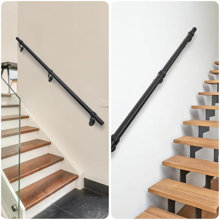 SDNBHT 6.6ft Metal Stair Railing - 1.5" Pipe Handrail for Indoor/Outdoor Stairs - Wall Mounted Aluminum Black Industrial Hand Rail for Steps