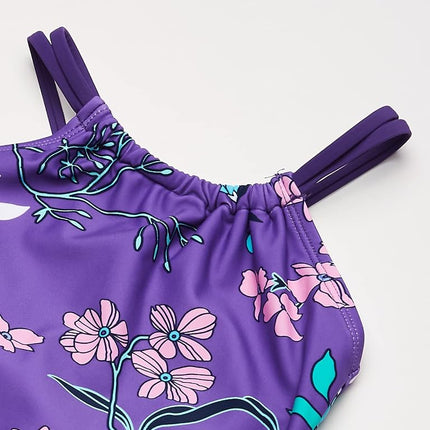 Traje de baño de una pieza con cuello halter deportivo de playa Kanu Surf Jasmine para niñas, Paige Floral Purple, 8