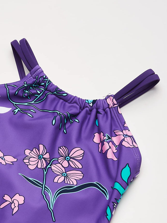 Kanu Surf Girls' Jasmine Beach Sport Halter One Piece Swimsuit, Paige Floral Purple, 8