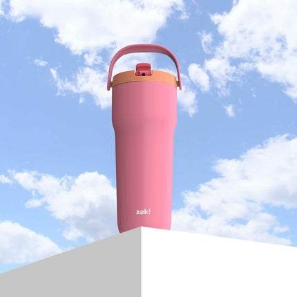 Gobelet de voyage Sutton Zak Designs, 887 ml, en acier inoxydable avec isolation sous vide, bec verseur avec paille, poignée de transport pour boissons froides (rose très doux)