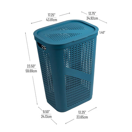Mind Reader 60L Slim Laundry Hamper, Clothes Basket, Lid, Ventilated, Plastic, 17.25"L x 13.75"W x 23.5"H, Set of 2, Blue
