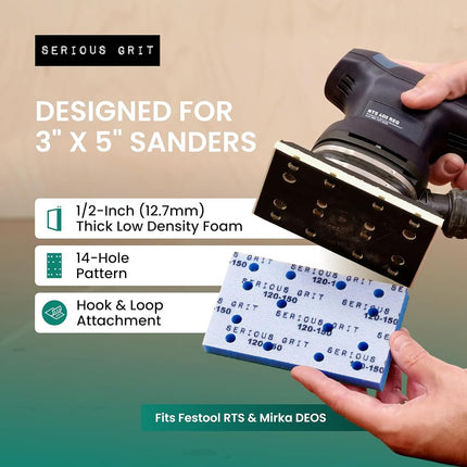 Serious Grit - 80x133mm 12.7mm Foam Pads - P150-180 Grit - 10 Pack