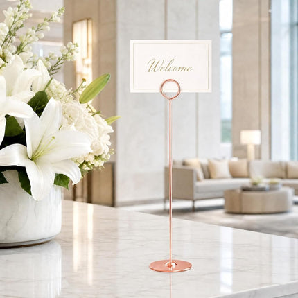 Urban Deco 16PK Table Number Holders Place Card Holders 12 Inch Table Card Holders Steel Card Holders for Photos, Food Signs, Memo Notes, Weddings, Restaurants, Birthdays (Rosegold)