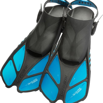 CRESSI Fins Bonete Translucent Azure L/XL - Adult Short Adjustable Swim Fins with Ultra Resistant Buckles, Very Light, Ideal for Traveling, Translucent Azure, L/XL
