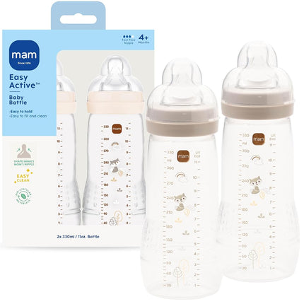 Biberón MAM, verde, 330 ml, paquete de 2 (los diseños pueden variar)